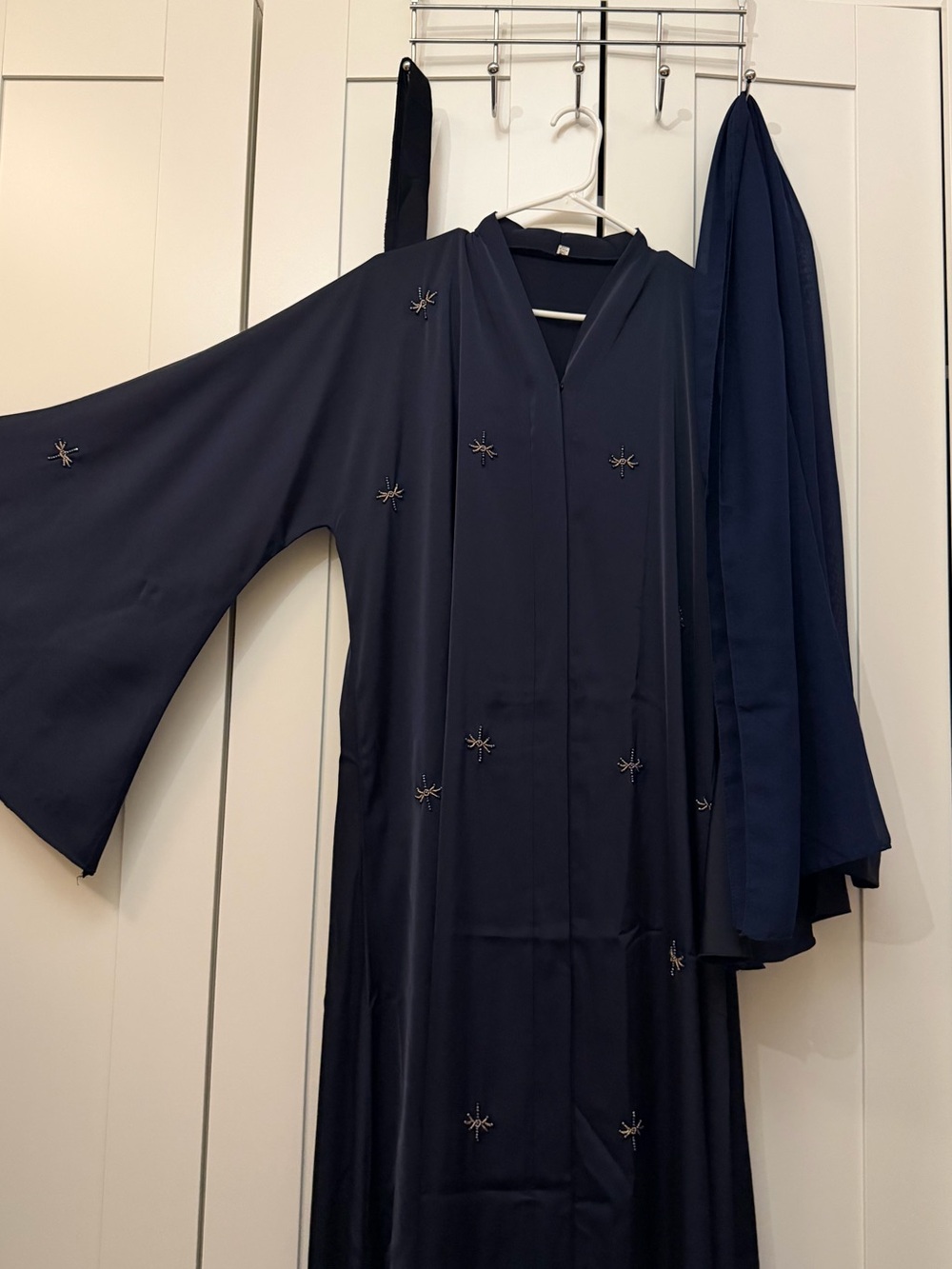 Navy Embroidered Emirati Abaya - Elegant Long Women's Coat